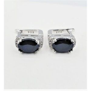 Sapphire & Cubic Zirconia Sterling Silver Earrings